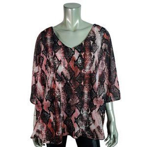JLO Jennifer Lopez Top Plus Size 0X Snake Print Layered Stretch 3/4 Sleeve‎ Pink
